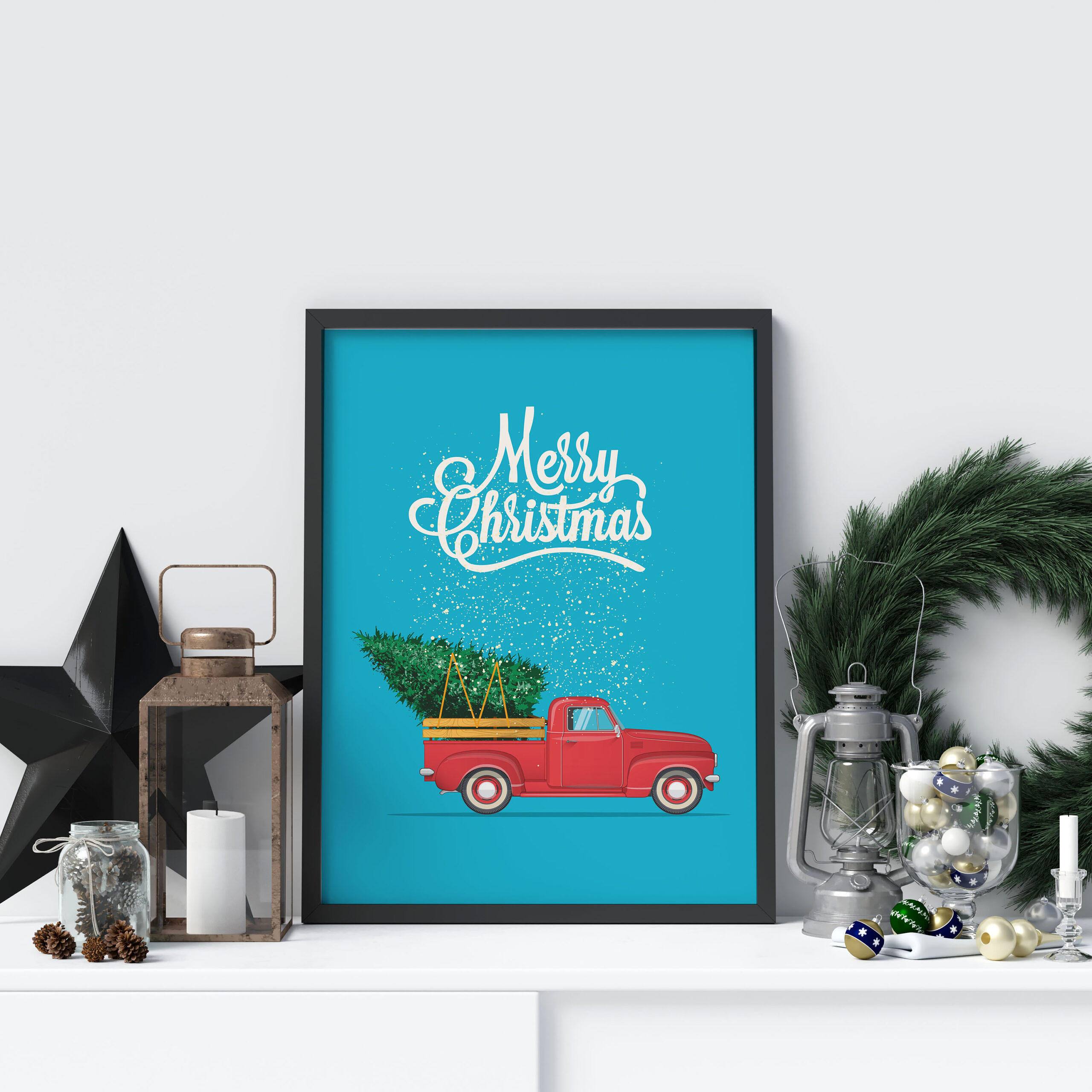 Plakat świąteczny Czerwony samochód