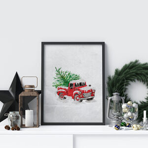 Plakat świąteczny czerwony samochód