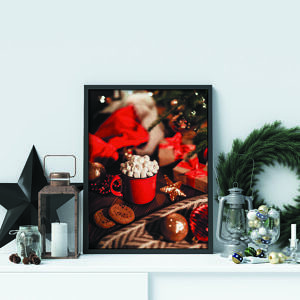 Plakat świąteczny gorąca czekolada z piankami