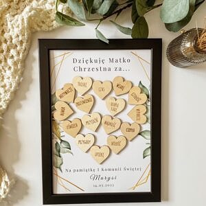 Podziękowanie dla chrzestnych drewniane serduszka